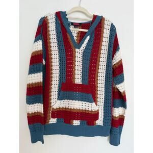 NWOT Rock & Roll Denim Womens Crochet South West Boho Stripe Hoodie Sweater Lg